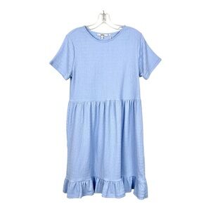 Koton Short Sleeved Ruffle Hem Pullover Mini Dress Babydoll Light Blue Size L